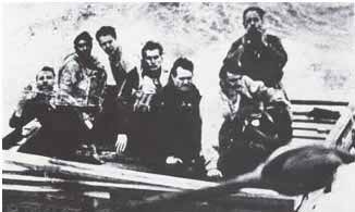 Seamen on a wooden life raft