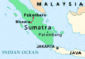 Map of Sumatra and route of railway