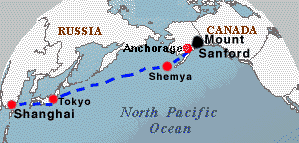 broken blue line shows the route of Flight 4422