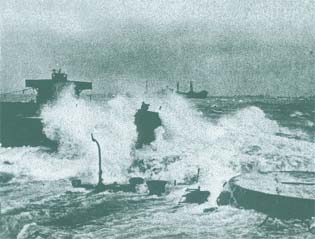 Waves breaking over a sunken ship