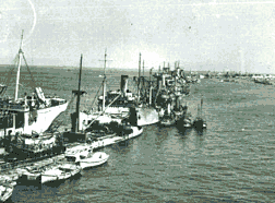 Blockships forming Gooseberry breakwater at Normandy