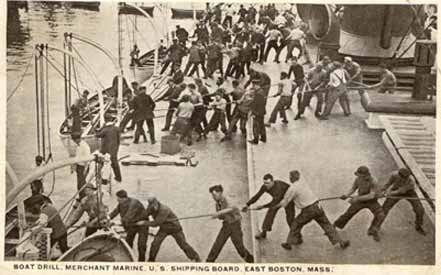 Merchant Marine Trainees During Boat Drill, East Boston, MA